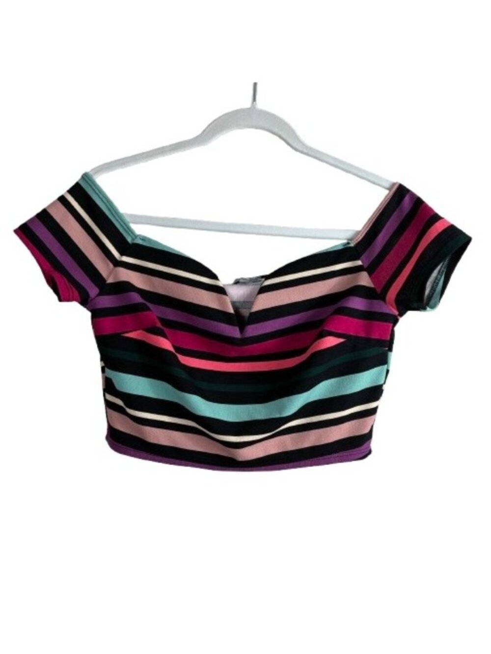 VTG Y2K Charlotte Russe Sz M Cropped Striped Off the Shoulder Mall Goth